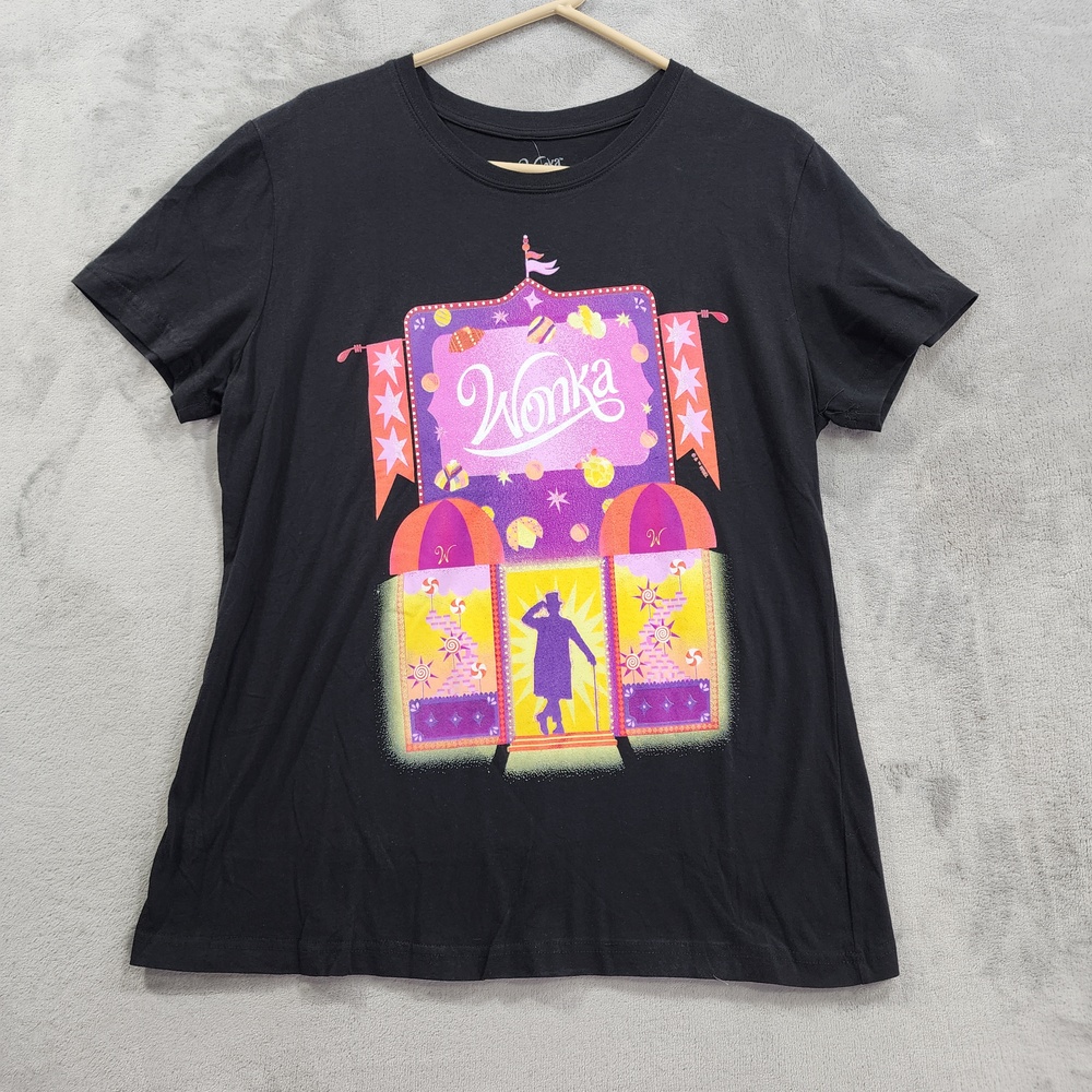 NEW Willy Wonka Shirt Mens 2XL Black Candy Factory Graphic Movie Tee Crew Neck